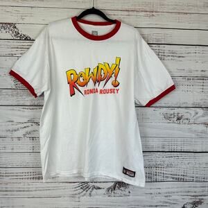 Unisex Rowdy Ronda Rousey White Red Ringer WWE UFC Cotton T Shirt Size XL